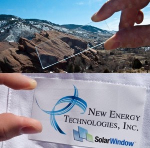 Scientists Successfully Transport Electricity Using Virtually Invisible Wires, Under Development for SolarWindow (Displayed on a Glass Slide). Photo courtesy of New Energy Technologies Inc. 