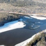 Pictures of a 100 km long leak of coal mine sludge, making its way down the Athabasca River. This photo taken on Nov. 11 or 12, near the confluence of the Lesser Slave River. One billion litres of sludge leaked from the closed Obed Mountain Mine near Hinton on Oct. 31.
Photo credit: Alberta Environment