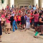 Supporters of the law celebrate outside Kauai County Building on Saturday. Photo credit: GMO Free Kaua'i