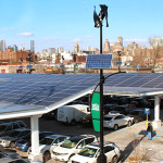 Solar carports, electric vehicle chargers, wind turbines and solar panels are all found at the new Whole Foods location in Brooklyn, NY. Photo credit: Urban Green Energy