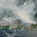 Satellite photograph of the haze above Borneo. Photo credit: Wikipedia.
