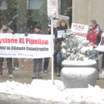 New Haven, CT residents protest the Keystone XL pipeline earlier this month outside of the Giaimo Federal Building. Photo credit: @Bendicoot/Twitter