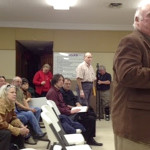 Allan Porter and other Rocky Branch residents line up to speak against the Peabody strip mine proposal. Photo courtesy of Jeff Biggers.