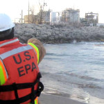 Crews have been cleaning a Lake Michigan oil spill this week from a BP refinery in Whiting, IN. Photo credit: U.S. Environmental Protection Agency
