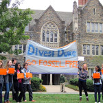 Supporters of divestment at Duke hold a rally outside the university president's office last fall. Photo credit: Divest Duke