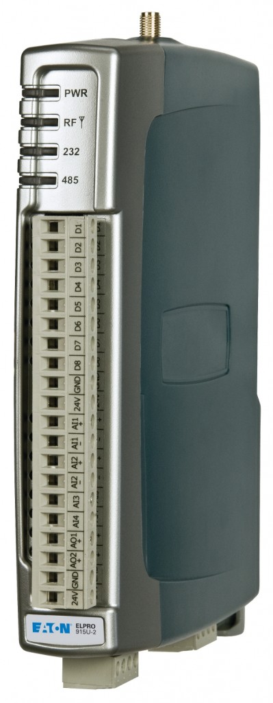 Eaton’s Wireless Mesh Networking IO and Gateway carries data from combiner box and inverter to central SCADA monitoring.