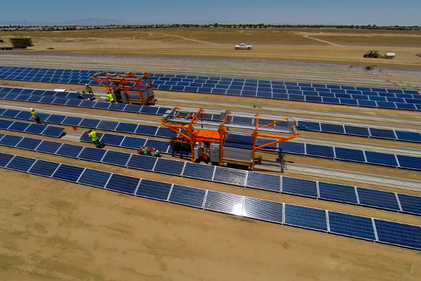 Alion Energy builds its first utility-scale project near Lancaster, Calif., with its Rover robot. 