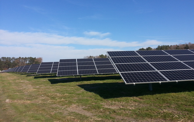 Pocomoke SunEdison solar panels field blue sky