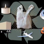Used plastic shopping bags can be converted into petroleum products that serve a multitude of purposes. Graphic by Julie McMahon