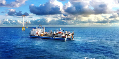 Prysmian Group Cableship Giulio Verne operating by the HelWin converters platforms